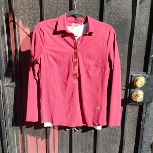 Womens Button Down GOLF shirt in Deep Red